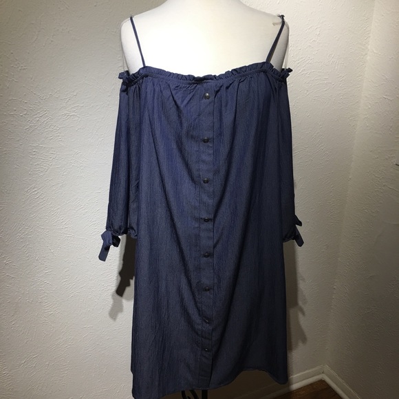 Naif Dresses & Skirts - Denim Cold Shoulder Dress